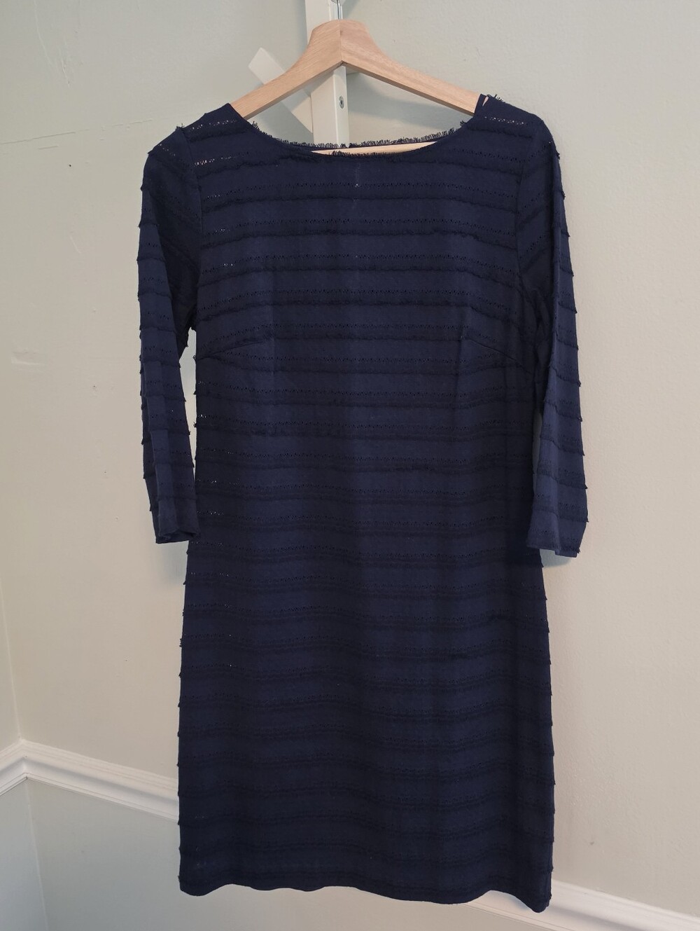 Trina Turk Navy Blue Textured Shift Dress Silk Lined Sz 6 Like New